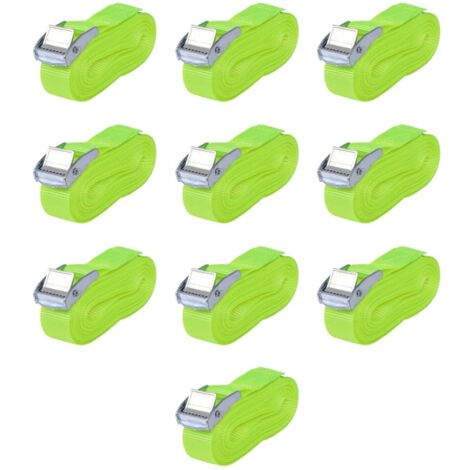 Vidaxl – Sangle à cliquet 10 pcs 5 m x 25 mm – Capacité d'arrimage 0,25 tonne – Boucle à came pour fixation efficace – Polyester vert fluorescent