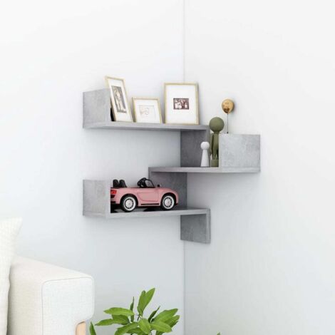 Vidaxl – Étagère murale d'angle 40x40x50 cm – Bois d'ingénierie gris béton – Capacité 40 kg – Assemblage requis pour fixation murale