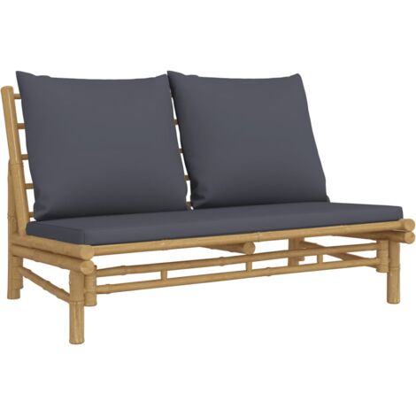 Vidaxl – Banc de jardin en bambou avec coussins gris foncé – Dimensions 115 x 85,5 x 73,5 cm – Capacité 110 kg – Housse imperméable recommandée