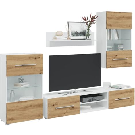 vidaXL Meubles TV et lumière LED 5 pcs chêne artisanal bois ingénierie
