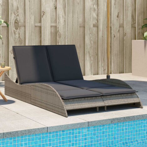 Vidaxl – Chaise longue en résine tressée avec coussins gris – Dossier réglable 3 positions – Dimensions 114x205x73 cm – Capacité 110 kg