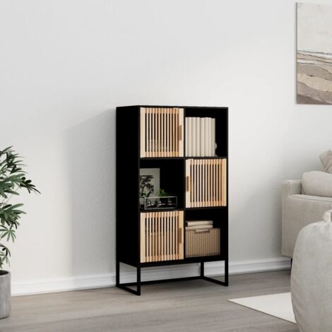 Vidaxl – Buffet haut noir 70x35x125 cm en bois d'ingénierie – 3 portes et 3 compartiments – Fixation murale incluse – Design scandinave (1/6)