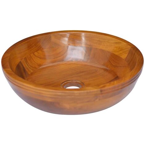 Vidaxl – Vasque à poser en bois de teck massif Φ40x10 cm – Lavabo durable et facile à nettoyer – Idéal pour salle de bain moderne (1/6)
