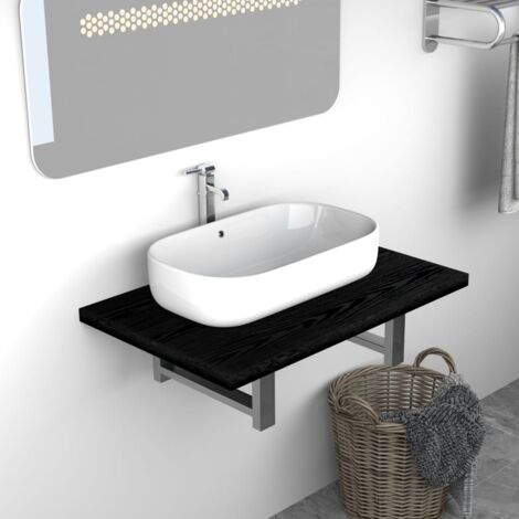 Vidaxl – Tablette de salle de bain noire 60x40x16,3 cm – Matériau aggloméré et métal – Épaisseur 25 mm – Installation facile au mur - vidaXL368788