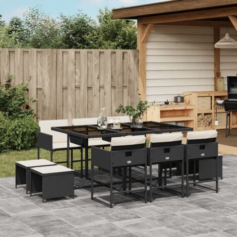 vidaXL Ensemble à manger de jardin 11 pcs coussins noir résine tressée (1/5)