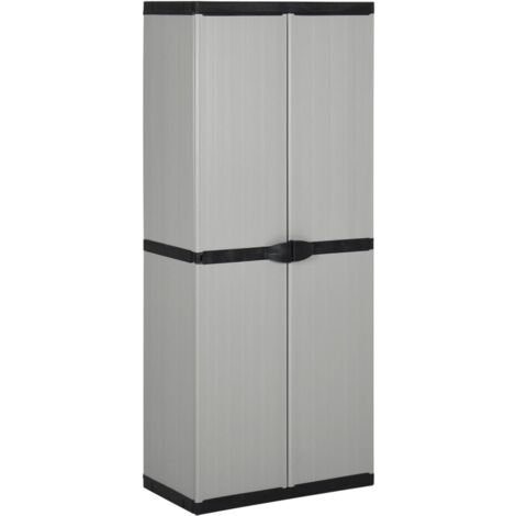 Vidaxl – Armoire de jardin 3 étagères gris et noir 68x40x168cm – Matériaux PVC et PP – Verrouillable avec cadenas – Charge max 20kg par étagère