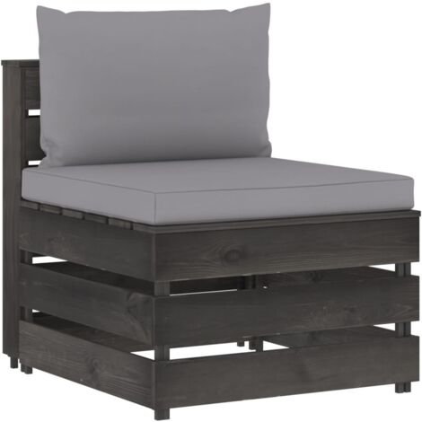vidaXL Sectional Middle Sofa with Cushions Grey Impregnated Wood (316195+315053) (1/5)