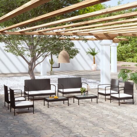 vidaXL Salon de jardin 8 pcs avec coussins résine tressée noir (1/5)