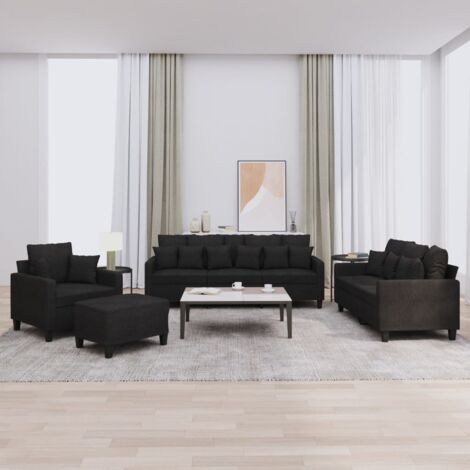 Vidaxl – Ensemble de canapés 4 pcs noir tissu – Canapé à 2 places 138x77x80cm – Canapé à 3 places 198x77x80cm – Repose-pied 60x50x41cm