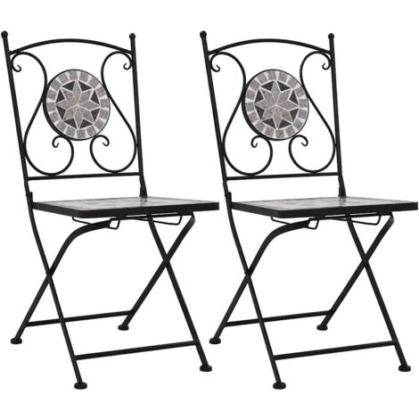 Chaises de bistrot mosaïque 2 pcs Gris vidaXL