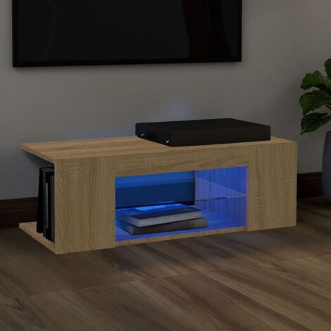 Vidaxl – Meuble TV avec éclairage LED – Chêne sonoma – 90x39x30 cm – Espace de rangement pour lecteur DVD et console de jeu