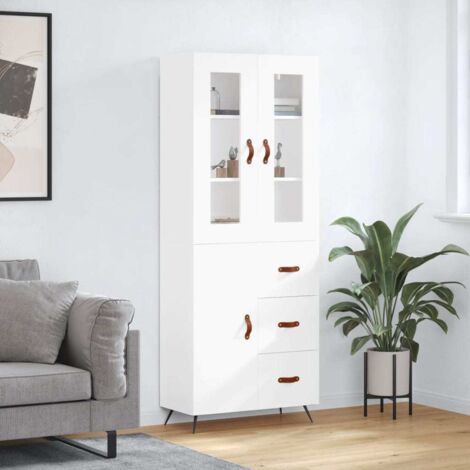Buffet haut Blanc 69,5x34x180 cm Bois d'ingénierie vidaXL (1/5)