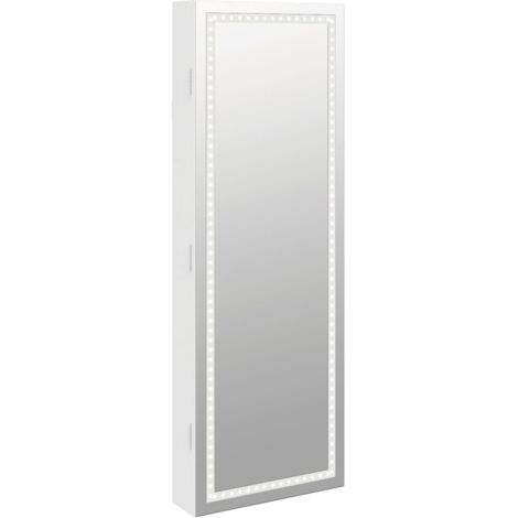 Vidaxl – Armoire à bijoux murale avec miroir et éclairage LED – Bois d'ingénierie blanc – Dimensions 31,5 x 9 x 90 cm – Design verrouillable