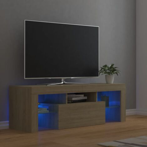 Vidaxl – Meuble TV avec éclairage LED – Chêne sonoma – Dimensions 120x35x40 cm – Espace de rangement pour appareils multimédias