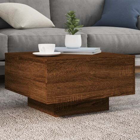 Vidaxl – Table basse fixe avec lumières LED – Chêne marron – 55x55x31 cm – Bois d'ingénierie durable – Design moderne et élégant