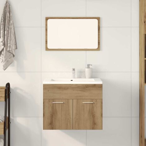 Vidaxl – Meuble sous vasque simple 60 x 38,5 x 46 cm – Bois d'ingénierie chêne artisanal – Miroir 60 x 37 cm – Grand espace de rangement