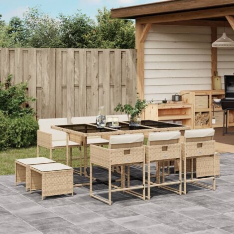 vidaXL Ensemble à manger de jardin et coussins 11 pcs beige poly rotin (1/5)