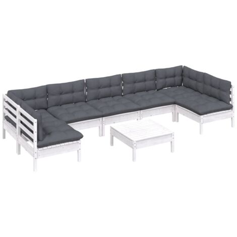 vidaXL Salon de jardin 8 pcs avec coussins blanc bois de pin massif (1/5)