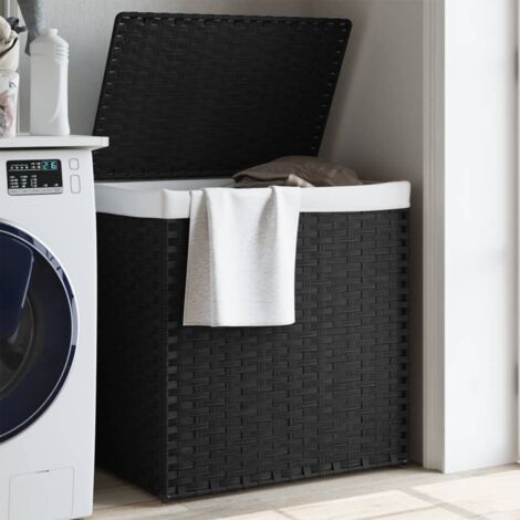 Vidaxl – Panier à linge 2 compartiments noir 53x35x57 cm – Résine tressée résistante aux intempéries – Couvercle anti-odeurs – Sac intérieur amovible