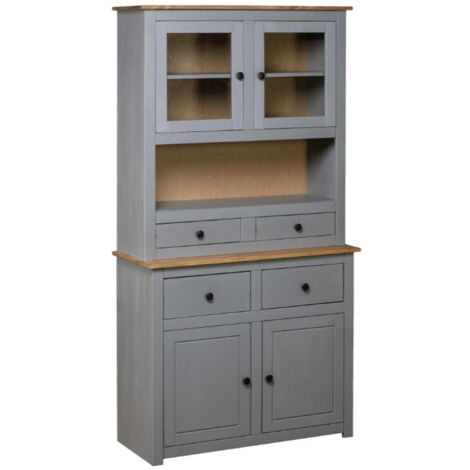 Vidaxl – Buffet haut en pin massif gris 93x40,5x180 cm – Grand espace de rangement – Design rustique et unique – Facile à assembler