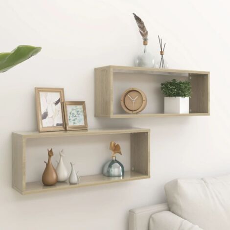 Vidaxl – Lot de 2 étagères murales flottantes en aggloméré chêne sonoma 60x15x23 cm – Capacité de charge 40 kg – Système de montage invisible