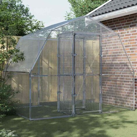 Vidaxl – Cage à oiseaux argentée en acier galvanisé – Dimensions 375x285x230 cm – Porte avec serrure – Pour utilisation extérieure