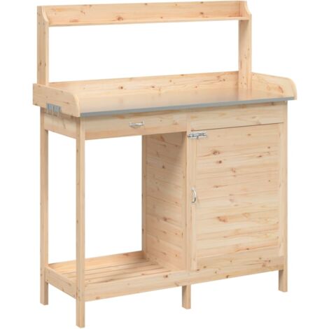 Vidaxl – Table de rempotage en bois massif de sapin – Dimensions 110,5 x 45 x 124,5 cm – Avec armoire et étagère – Résistant à l'humidité (1/5)