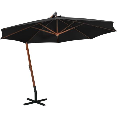 Parasol de jardin suspendu avec mât noir bois de sapin massif vidaXL