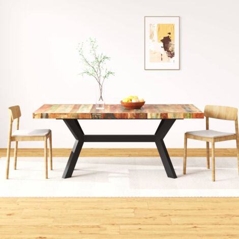 Vidaxl – Table de salle à manger 180 cm en bois massif de récupération – Pieds en acier – Style industriel – Assemblage facile – Dimensions 180x90x76 cm
