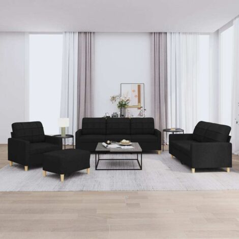 Vidaxl – Ensemble de canapés 4 places avec coussins – Tissu noir durable – Dimensions 198x77x80 cm – Pour espaces de vie modernes