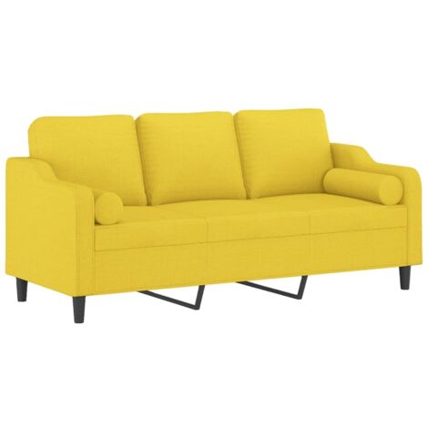 vidaXL Canapé 3 places avec oreillers jaune clair 180 cm tissu (1/5)
