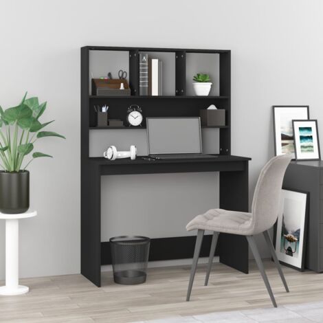 Vidaxl – Bureau droit avec étagères noir 102x45x148 cm – Bois d'ingénierie résistant à l'humidité – Design compact pour petits espaces