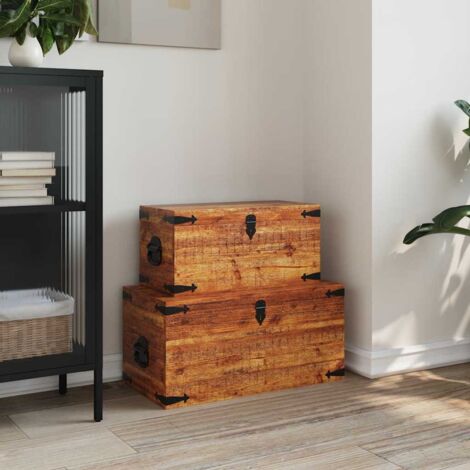 vidaXL Coffre de rangement 2 pcs Bois de manguier brut