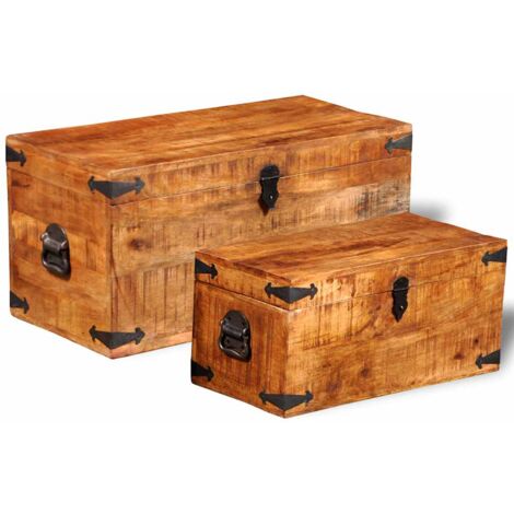 vidaXL Coffre de rangement 2 pcs Bois de manguier brut