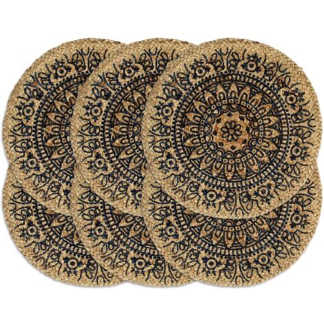 Napperons 6 pcs Bleu foncé 38 cm Rond Jute vidaXL
