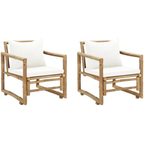 Vidaxl – Lot de 2 chaises de jardin en bambou avec coussins amovibles – Dimensions 60x65x72 cm – Résistantes aux intempéries – Confort optimal