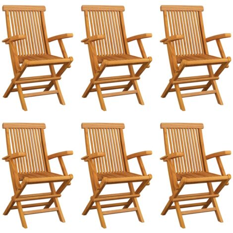 Vidaxl – Lot de 6 chaises pliables de jardin en bois de teck – Ergonomiques avec accoudoirs – Charge maximale 110 kg – Faciles à ranger