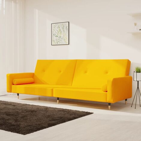 Canapé-lit à 2 places avec deux oreillers Jaune Velours vidaXL (1/5)