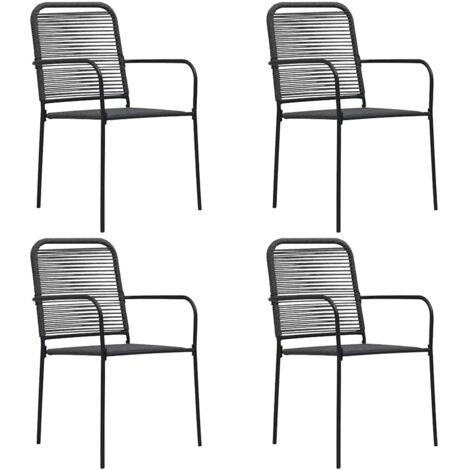 vidaXL Chaises de jardin lot de 4 Corde en coton et acier Noir (1/5)