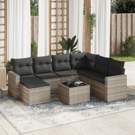 vidaXL Salon de jardin 8 pcs avec coussins gris clair résine tressée (1/3)
