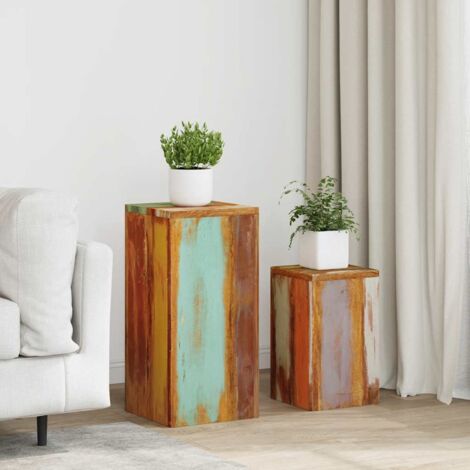 Vidaxl – Supports de plantes en bois massif recyclé – Lot de 2 – Étagère à plantes unique – Idéal pour pots de fleurs et objets décoratifs (1/7)