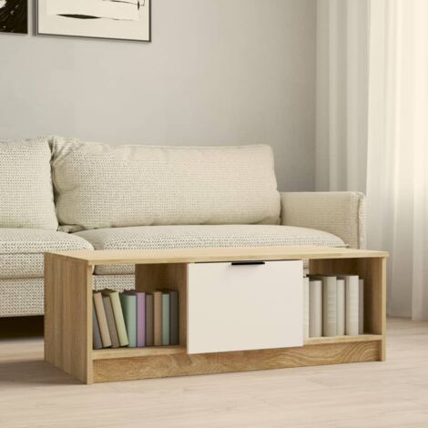 Table basse blanc et chêne sonoma 102x50x36cm bois d'ingénierie vidaXL