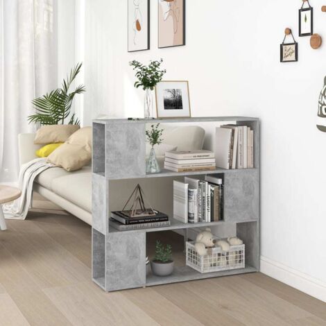 Vidaxl – Bibliothèque/séparateur de pièce gris béton 100x24x94 cm – Matériau aggloméré – 3 compartiments pour rangement organisé
