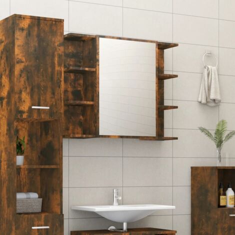 Armoire à miroir de salle de bain Chêne fumé 80x20,5x64 cm Bois vidaXL