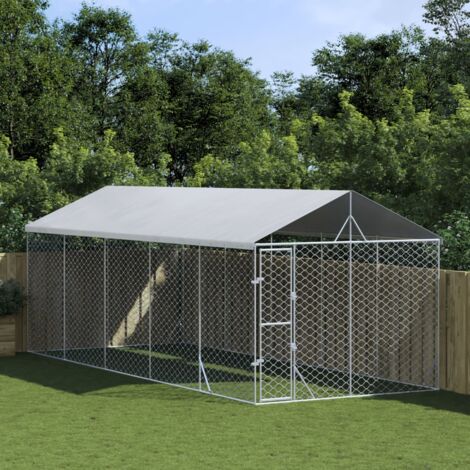 Chenil d'extérieur pour chiens avec toit argenté 3x7,5x2,5 m vidaXL