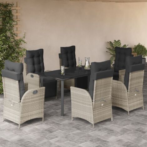 vidaXL Ensemble à manger de jardin et coussins 7 pcs gris clair rotin (1/5)