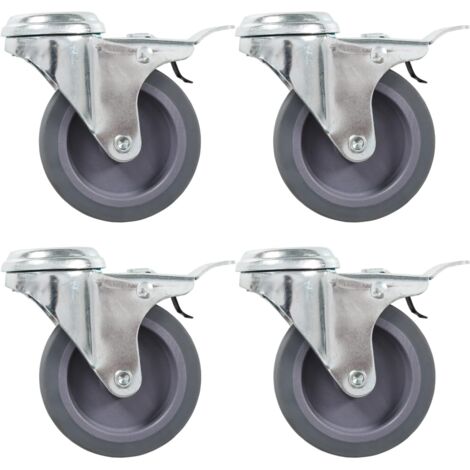 vidaXL 4 pcs Roulettes pivotantes à trou de boulon à double frein 75mm (1/5)