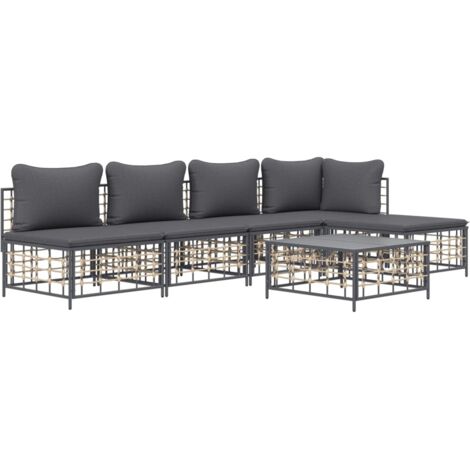 Salon de jardin 6 pcs avec coussins anthracite résine tressée vidaXL (1/5)