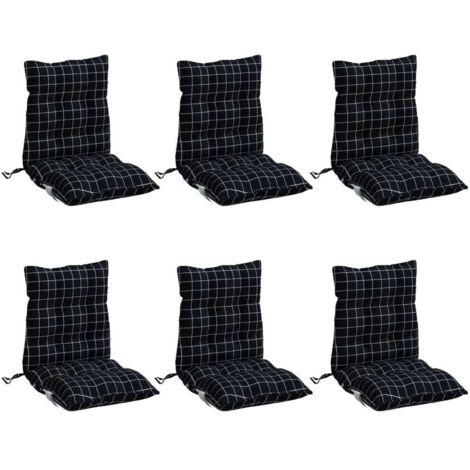 Coussins de chaise à dossier bas lot de 6 motif à carreaux noir vidaXL