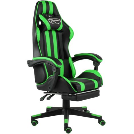 vidaXL Racing Chair with Footrest Black and Green Faux Leather (1/5)